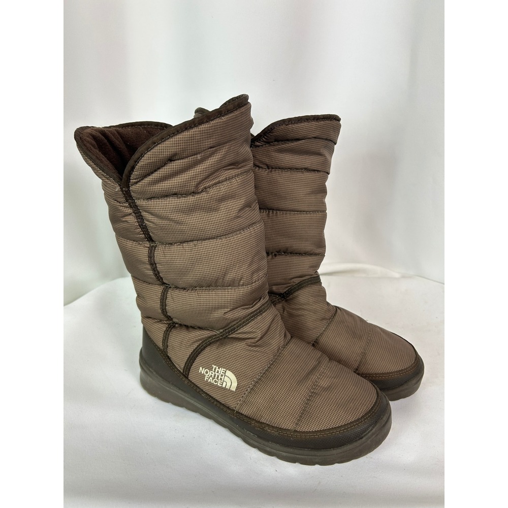 The North Face Y2K Puffer Brown Micro-Check Quilted Puffer Winter Boots 8